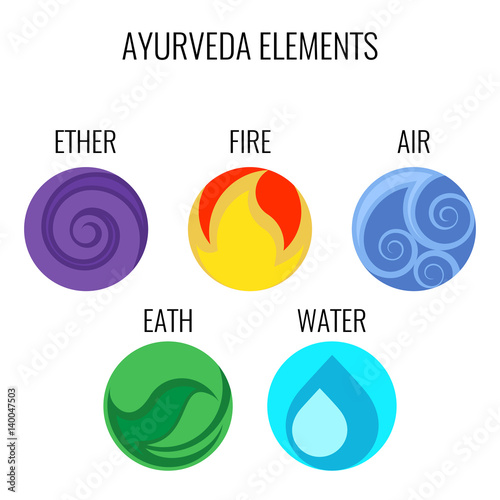 Ayurveda vector elements and doshas icons isolated on white