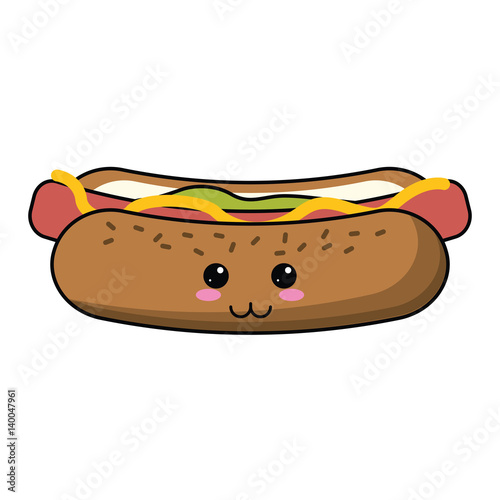 kawaii hot dog fast food vector illustration eps 10