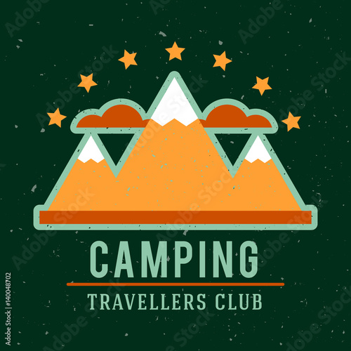 Camping flat set with hiking equipment vector logo