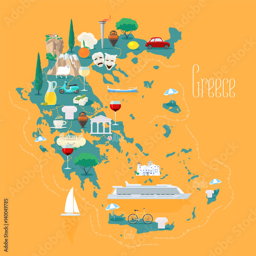 Map of Greece with islands vector illustration, design element
