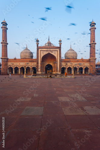 Jama Masjid Main Mosque Courtyard Early Morning in Old Delhi, India
