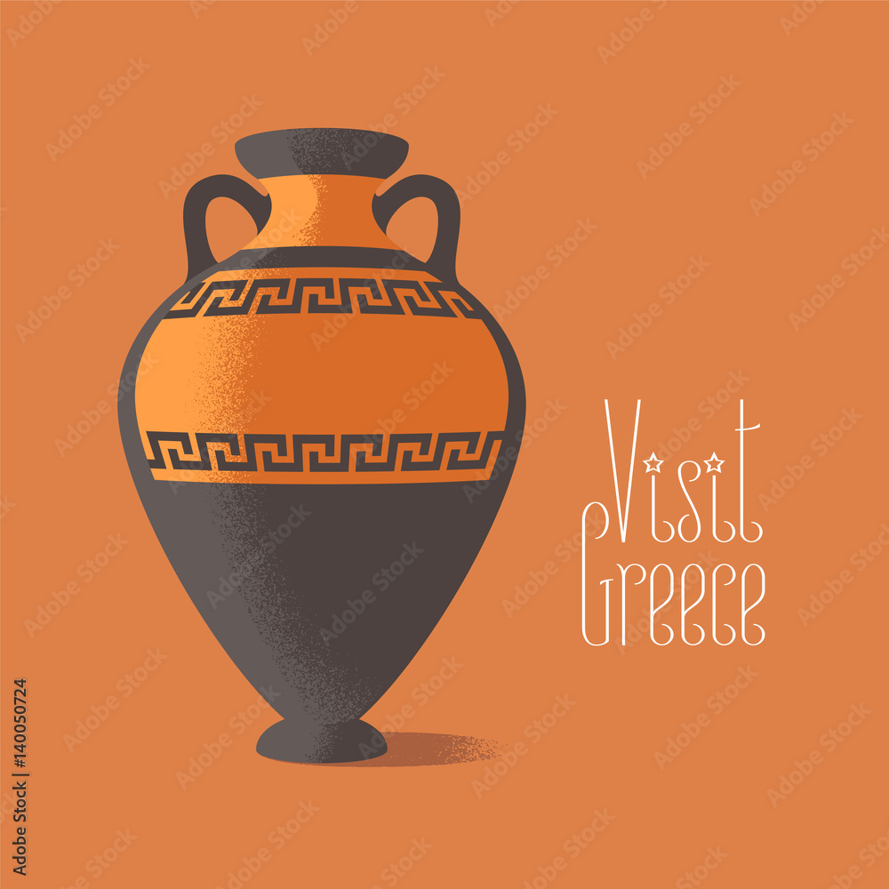 Visit Greece vector illustration. Ancient amphora image promoting travelling to Greece