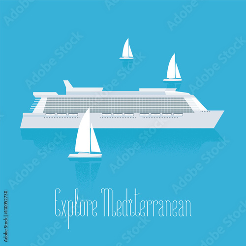 Cruise liner in Mediterranean vector illustration