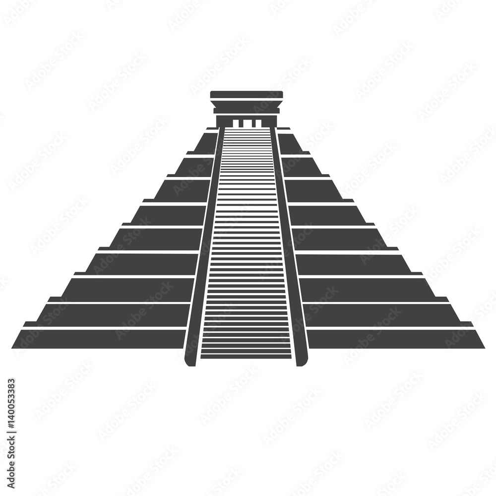 Aztec pyramid icon isolated on whit. Mayan landmark in Mexico Aztec pyramid icon isolated on whit. Mayan landmark in Mexico