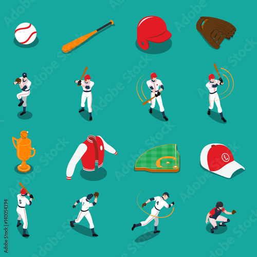 Photography Baseball Isometric Icons Set