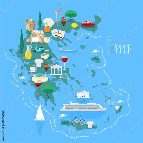 Map of Greece with islands vector illustration, design element