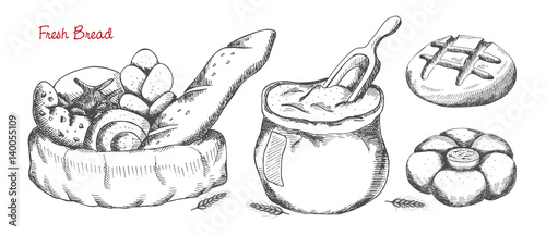 Bread set. Hand drawn vector illustration.