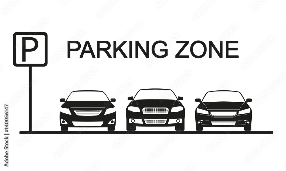Parking zone sign with car icons. Parking concept in flat style. Vector illustration. Parking zone sign with car icons. Parking concept in flat style. Vector illustration.