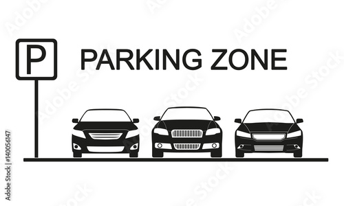 Parking zone sign with car icons. Parking concept in flat style. Vector illustration.