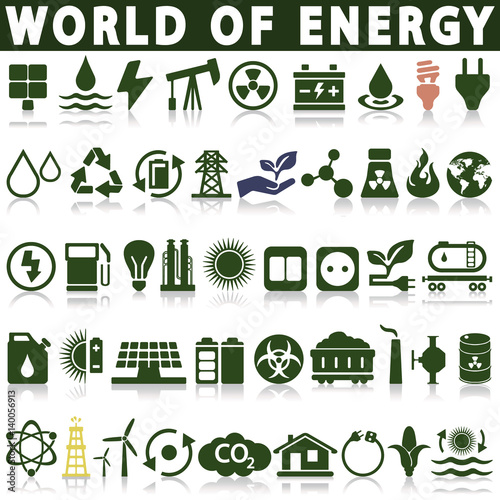 Power Energy Sources Electricity Vector Icons Set