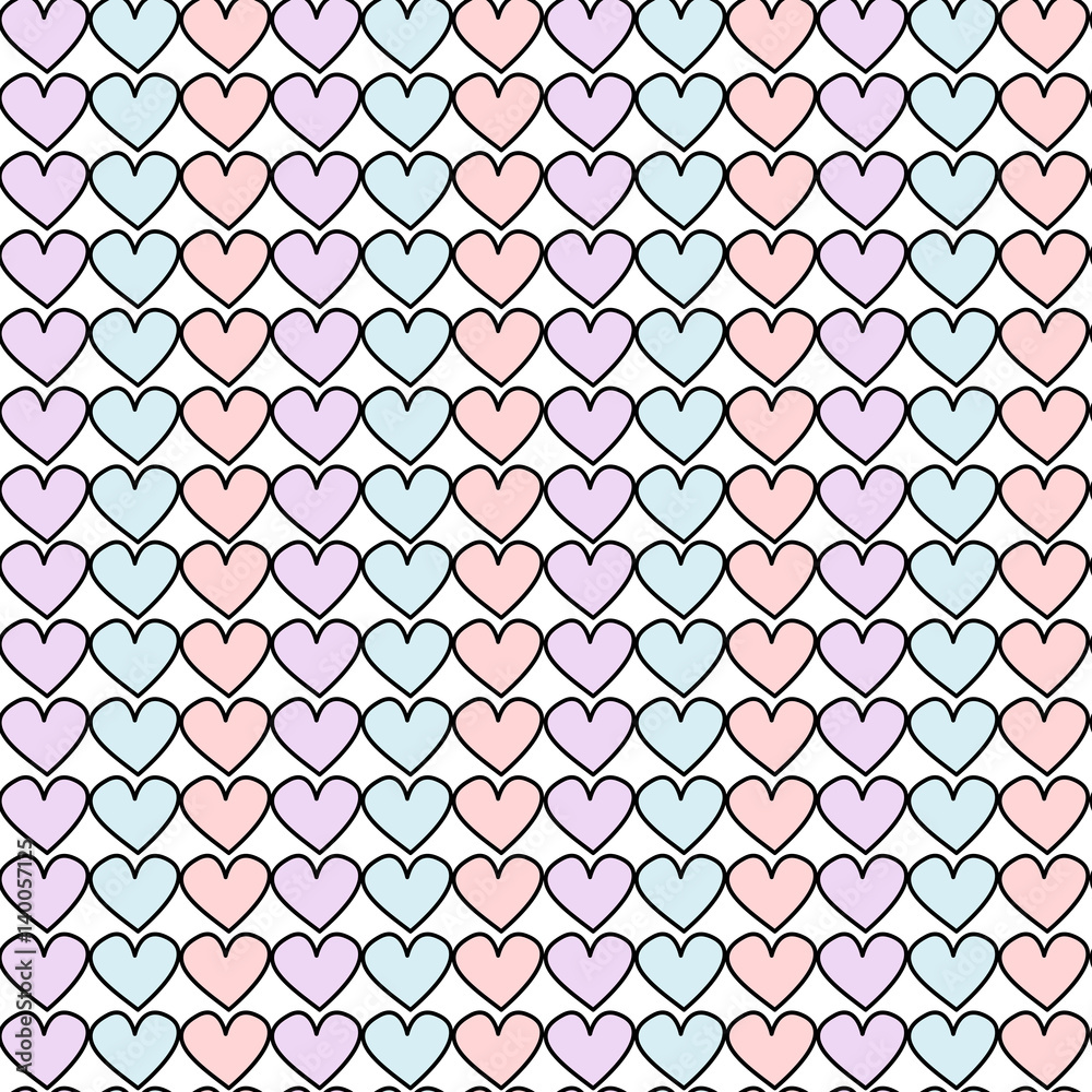 Fototapeta premium cute cartoon colorful hand drawn hearts seamless vector pattern background illustration