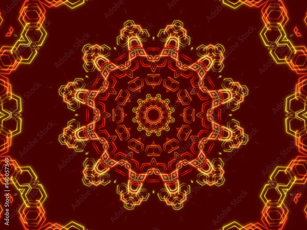 red abstract background, kaleidoscope shapes