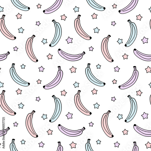 cute colorful bananas and stars seamless vector pattern background illustration

