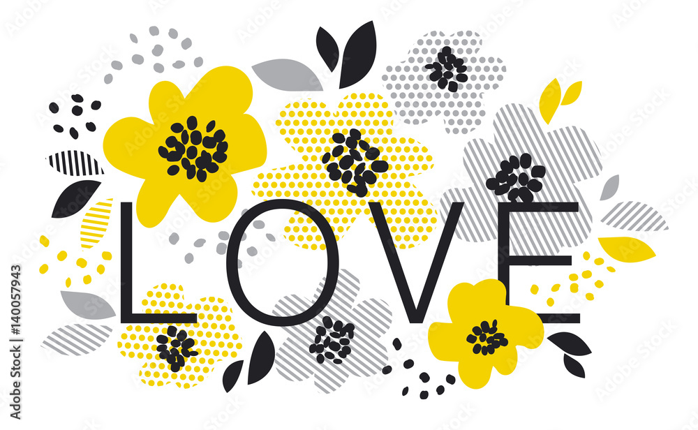 Fototapeta contemporary spring floral design with yellow abstract flowers. modern geometry vector illustration. stylish surface design for cards, poster, web banners, header and book cover