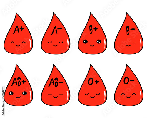 cute cartoon blood type set vector illustration