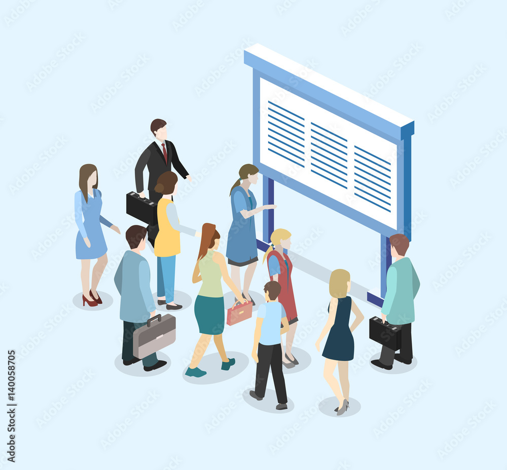 Fototapeta premium Isometric flat 3D concept vector exhibition or promotion stand.