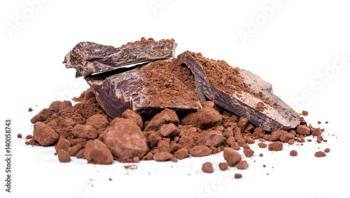 Cocoa raw with powder on a white background