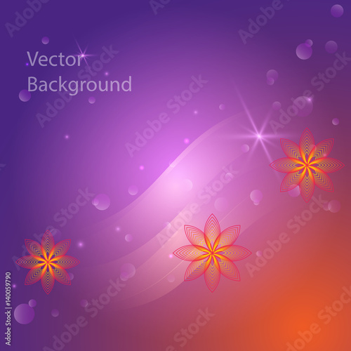 Purple background with flowers and lines