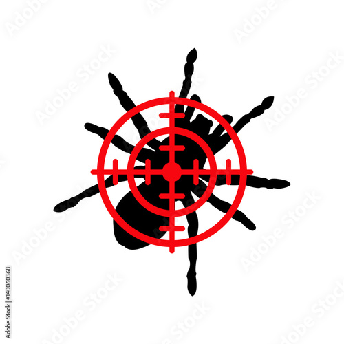 Icono plano silueta tarantula con target en fondo blanco