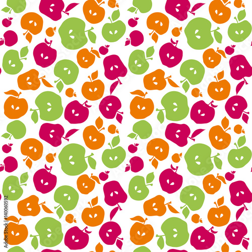 Fototapeta Naklejka Na Ścianę i Meble -  Cute simple flat apple fruit seamless pattern for fabric, kitchen supplies, wrapping paper. Repeatable surface design in naive retro inspired style