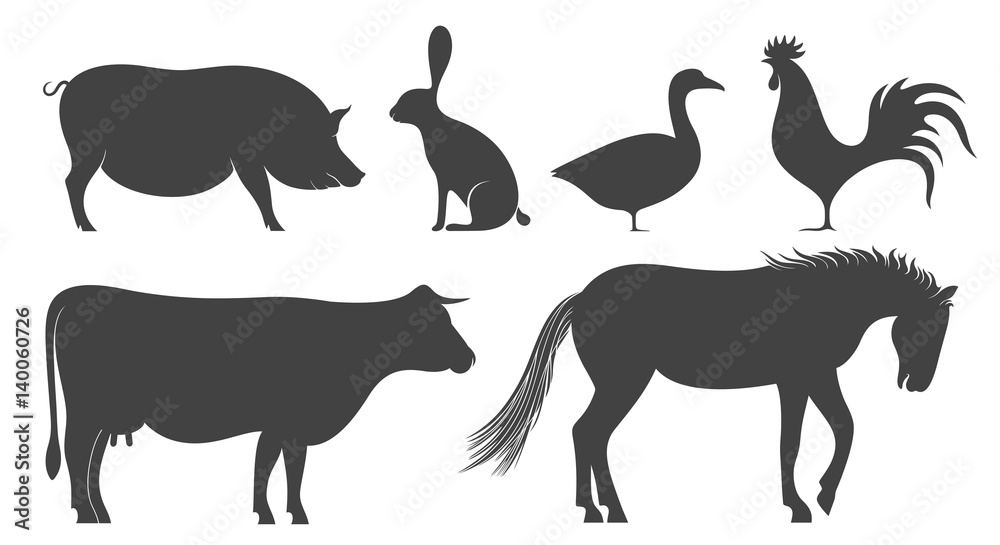 Farm Animal. Silhouette Farm Animal. Silhouette
