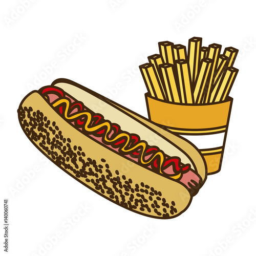 color figure with hot dog and french fries vector illustration