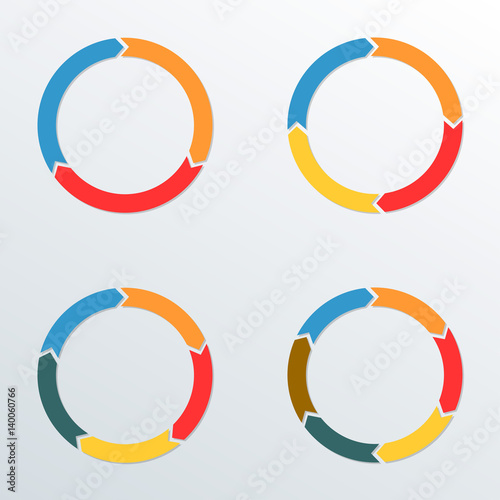 Circle arrows set. Circle Infographic template for process diagrams, chart, graph, web design and presentation with 3, 4, 5, 6 options or levels. Vector illustration.