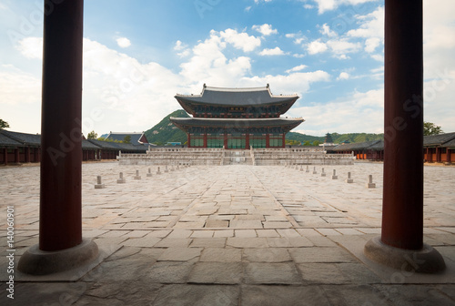 Photography Throne Hall Courtyard inside Gyeongbokgung Palace with Nobody in Seoul, South Ko