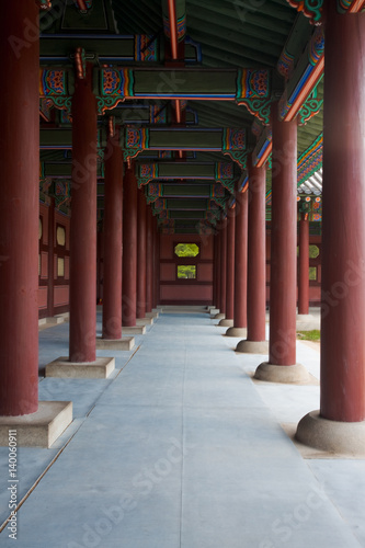 Gyeongbokgung Palace Hallway Repeating Pillars in Seoul, South Korea