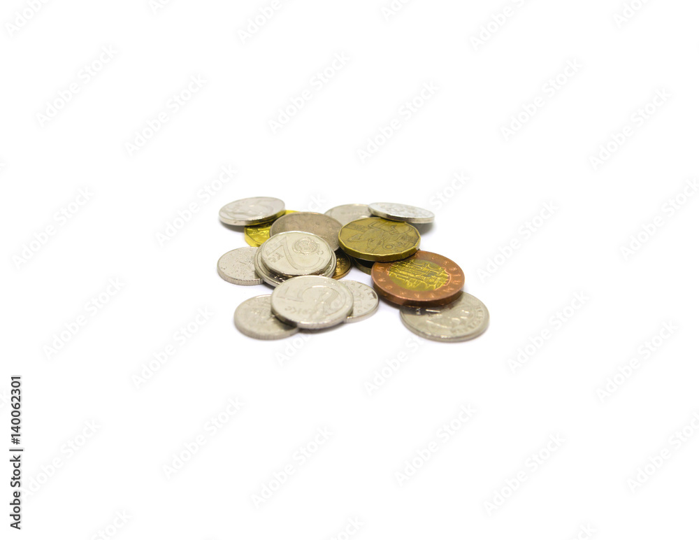 Czech crowns of various denominations of two ten twenty twenty on a white background Czech crowns of various denominations of two ten twenty twenty on a white background
