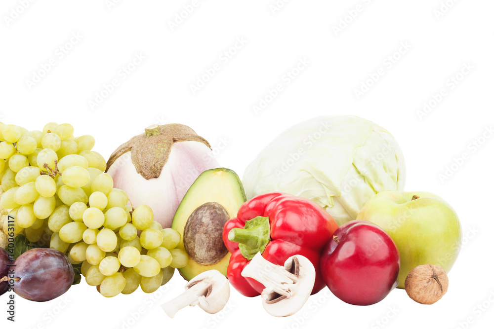 Set of multicolored fresh raw vegetables and fruits Set of multicolored fresh raw vegetables and fruits
