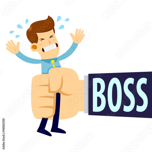 Businessman Being Squeezed By Boss Big Hand