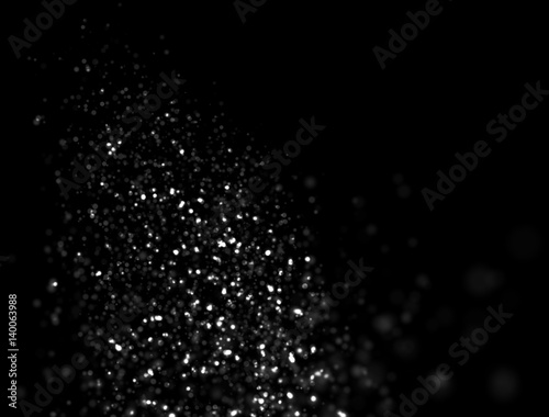 Abstract White Glitter Explosion on Black Background 
