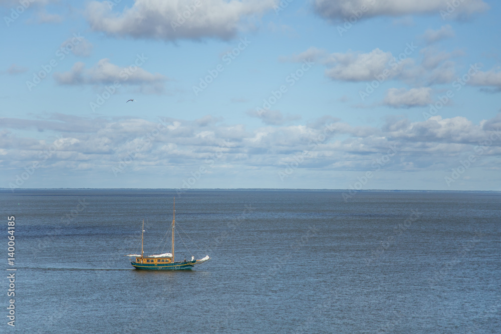A beautiful ship near the sand dunes in a Neringa National park