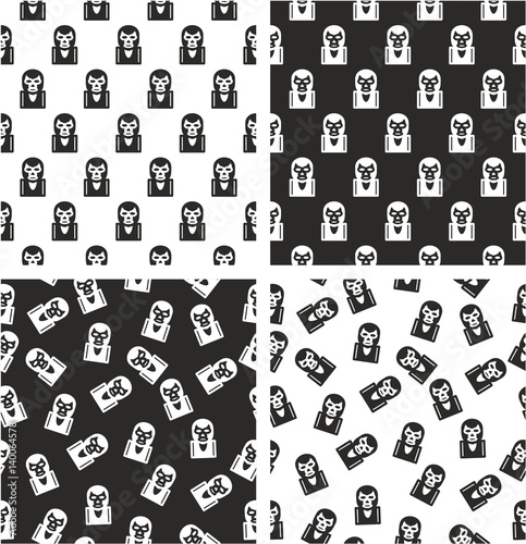 Masked Mexican Wrestler or Lucha Libre Avatar Aligned & Random Seamless Pattern Set