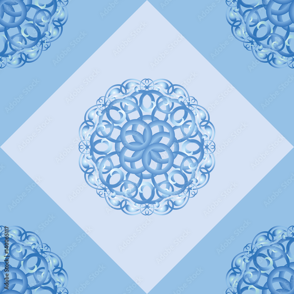 Seamless pattern with blue ornamental decor