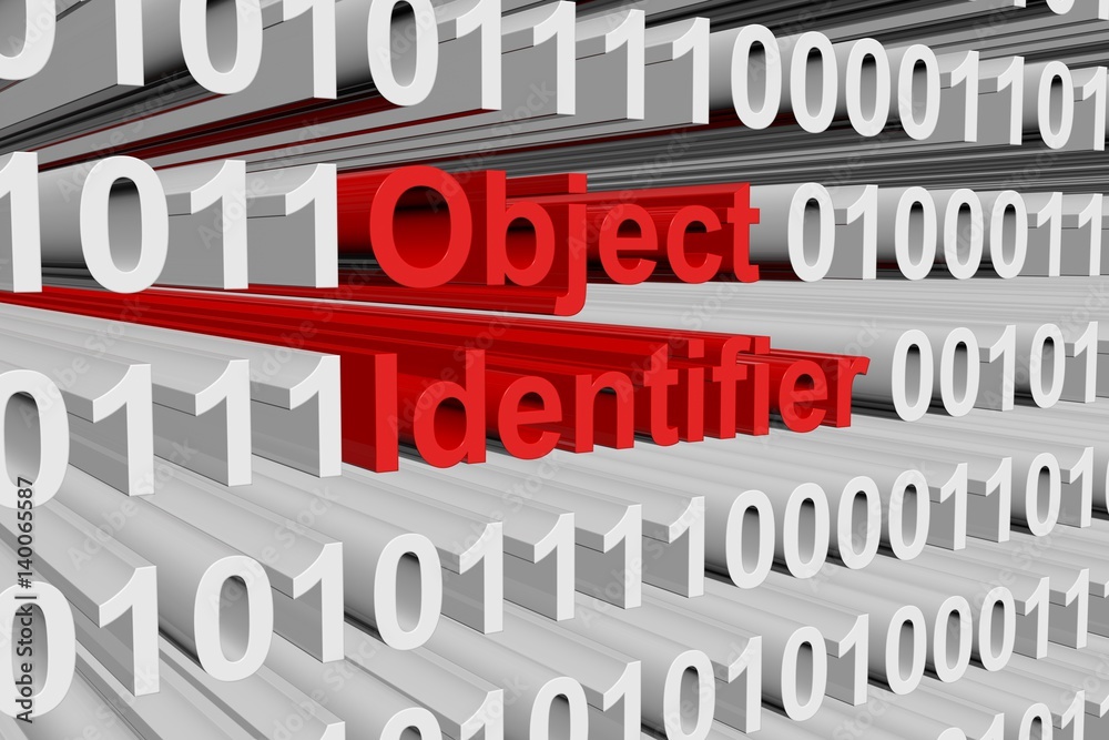 object identifier in the form of binary code, 3D illustration