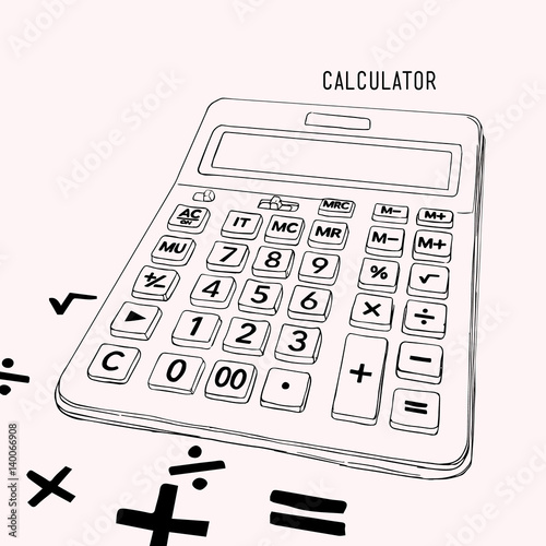 calculator vector line art , retro cartoon style vector illustration