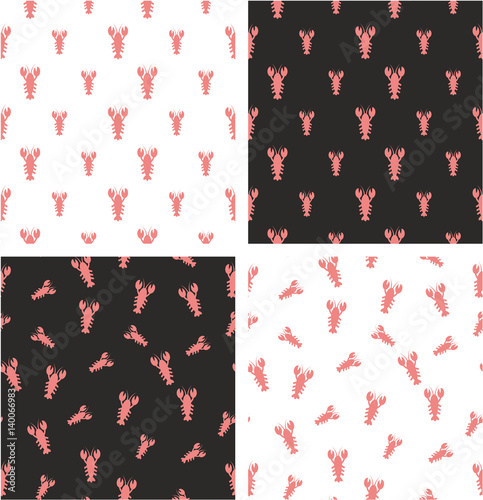 Lobster Big & Small Aligned & Random Seamless Pattern Color Set