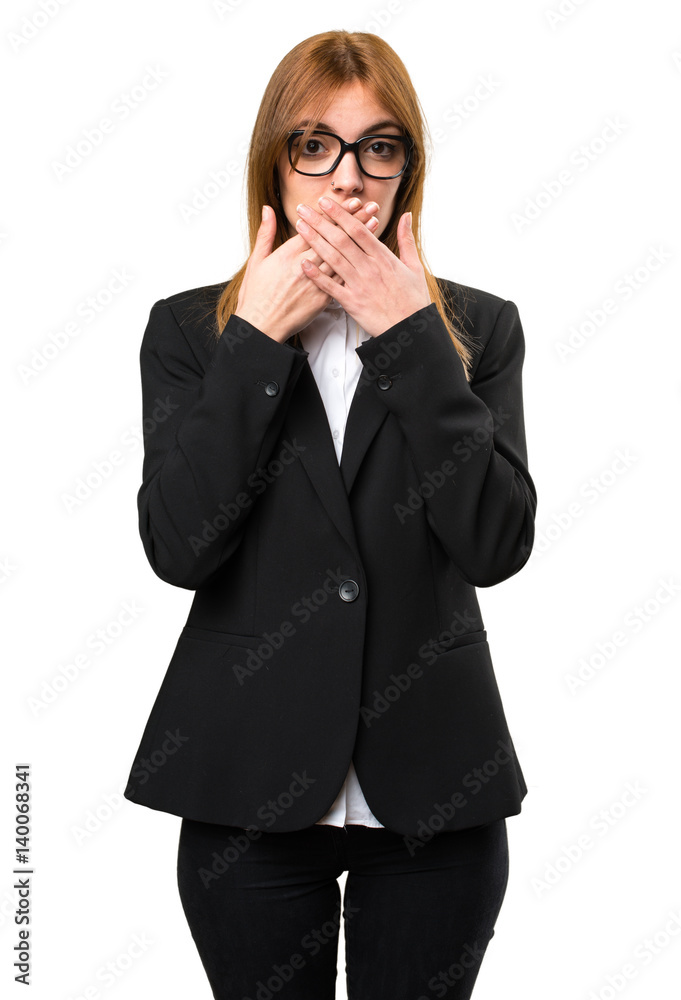 Young business woman covering her mouth Young business woman covering her mouth