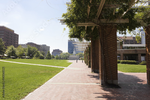 Looking southwards along Independence National Historical Park (Independence Mall) towards Independence Hall, Old City, Philadelphia, Pennsylvania