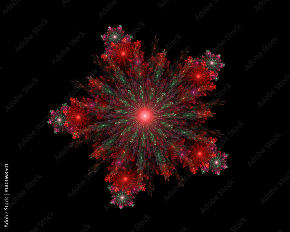 abstract fractal symmetrical colorful snowflakes