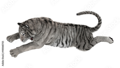 Fototapeta Naklejka Na Ścianę i Meble -  3D Rendering White Tiger on White