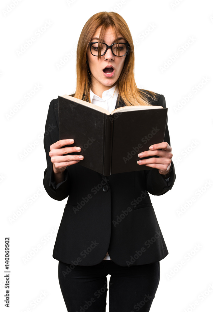Young business woman reading book Young business woman reading book