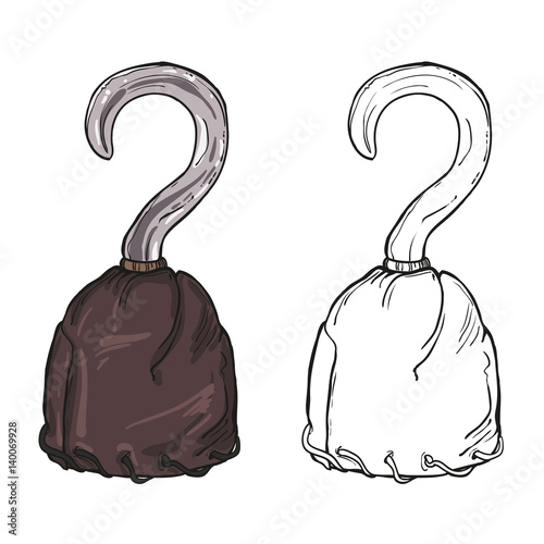 Two line pirate hooks, isolated on white background. Vector illustration