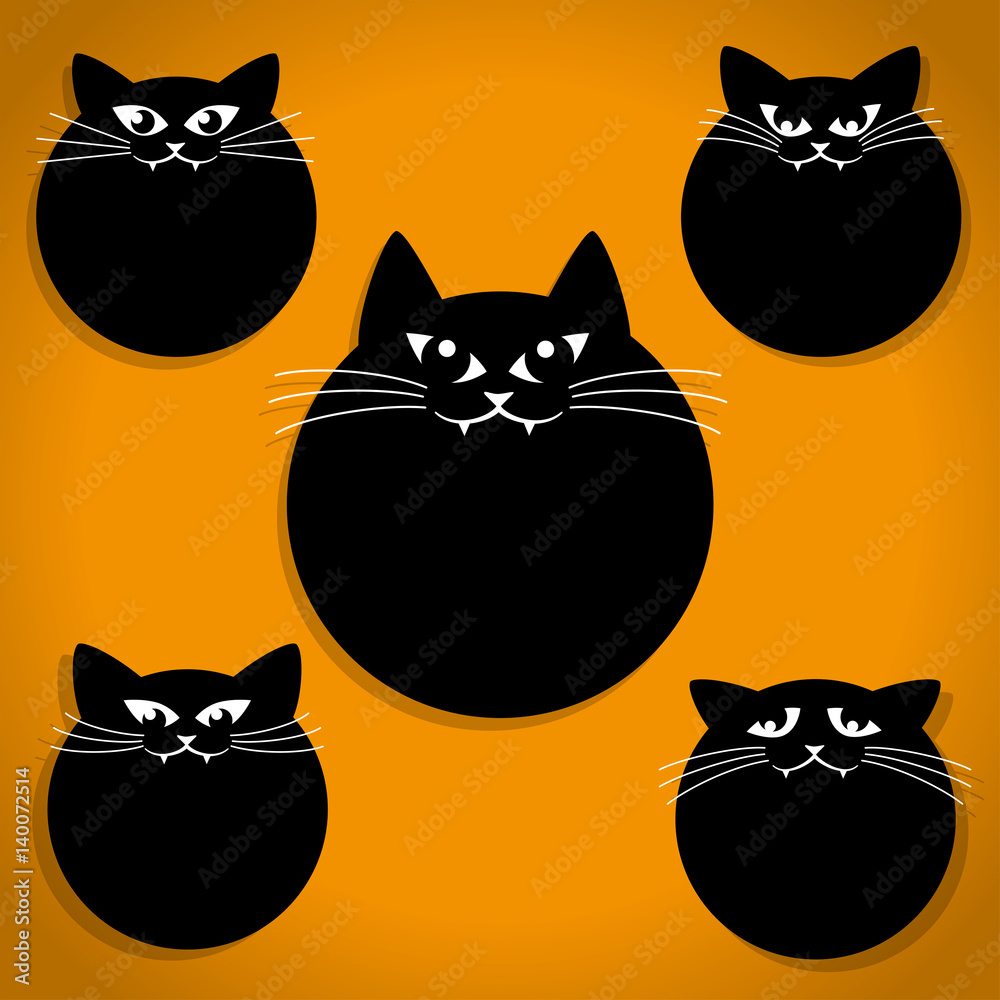 Obraz premium Scary Little Cats with Whiskers Halloween Icons