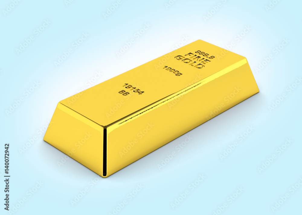 gold bar perspective view on blue gradient background 3d gold bar perspective view on blue gradient background 3d