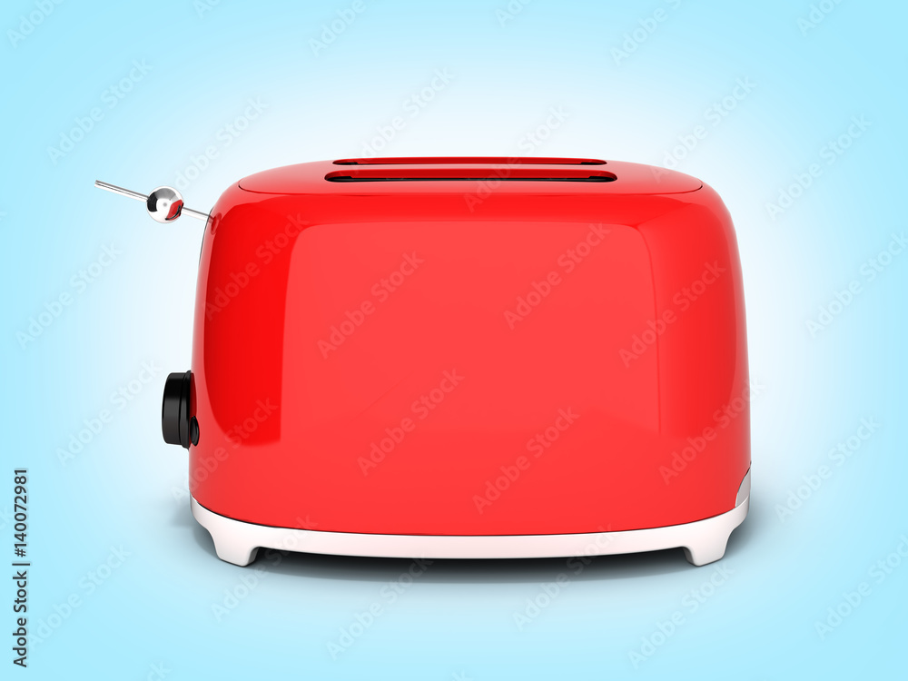 Red retro toaster side view on blue gradient background 3d