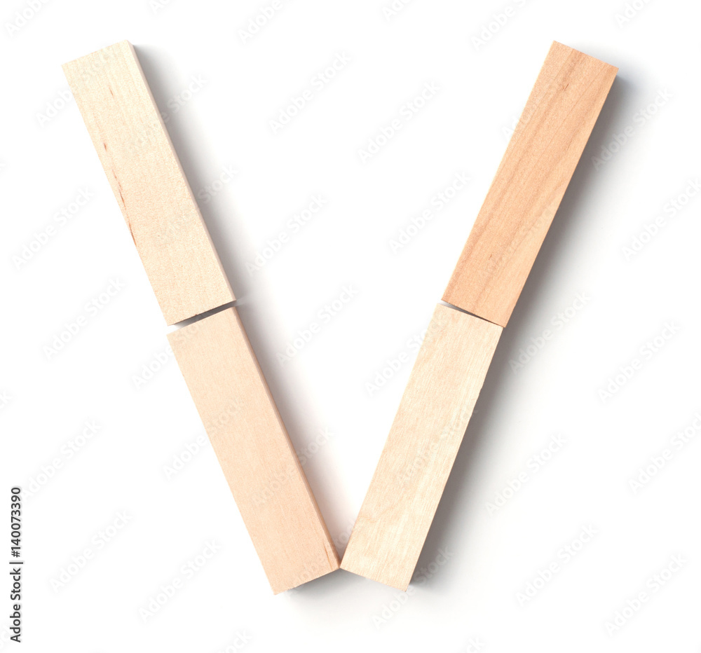 Alphabetic letter V, from wooden blocks Alphabetic letter V, from wooden blocks