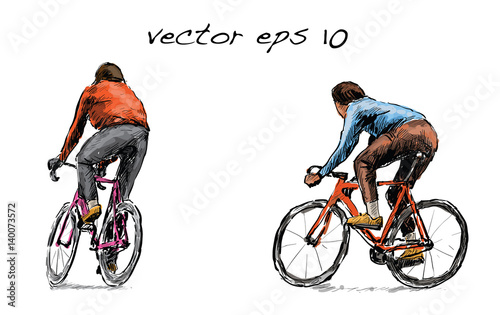 Sketch of cyclist riding fixed gear bicycle on street, illustration vector